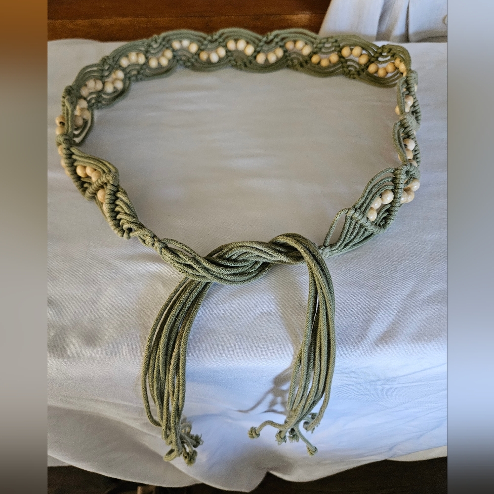 Vintage Macrame Beaded Cord Belt